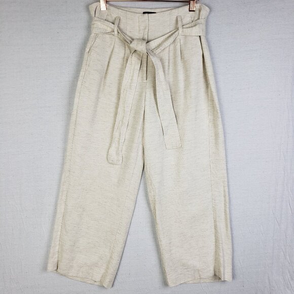 Ann Taylor Paperbag Waist Wide Leg Pant Viscose/Linen Trousers size 6 Ivory Boho - Picture 1 of 10
